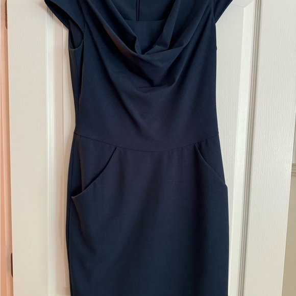 Calvin Klein Blue Sheath Dress w Cowl Neck & Cap Sleeves Size 4 - Picture 1 of 5